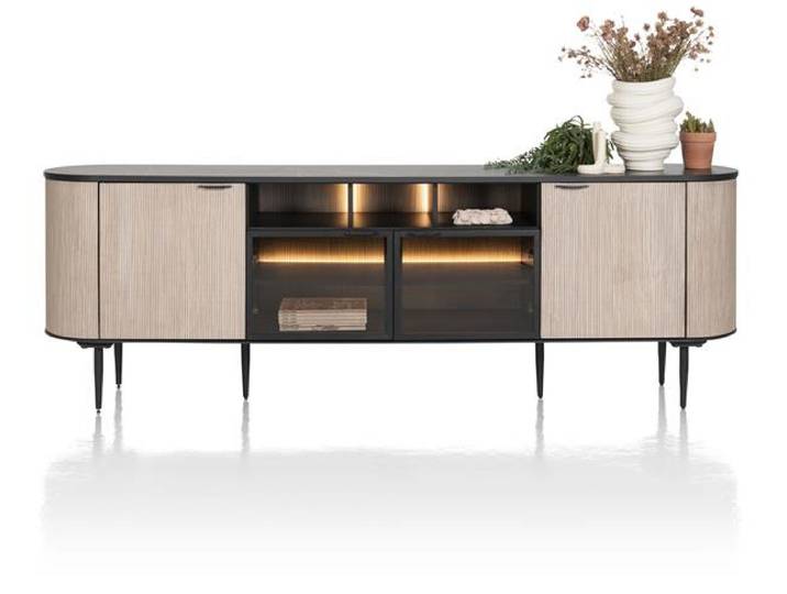 XOOON Aramon Sideboard inkl. 2 Türen + 2 Glastüren mit LED