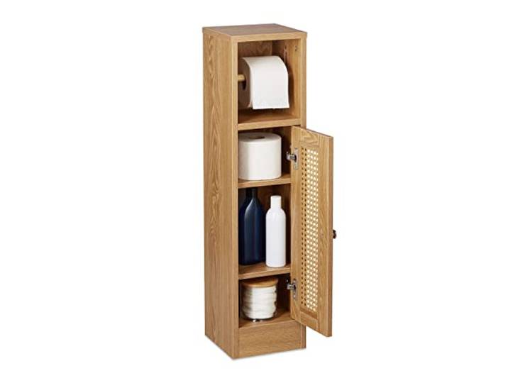 Relaxdays Support Non Fixe pour Papier Toilette\, Rangement Salle de Bain\, HxLxP: 80x20\,5x21 cm\, Aspect Bois\, Marron