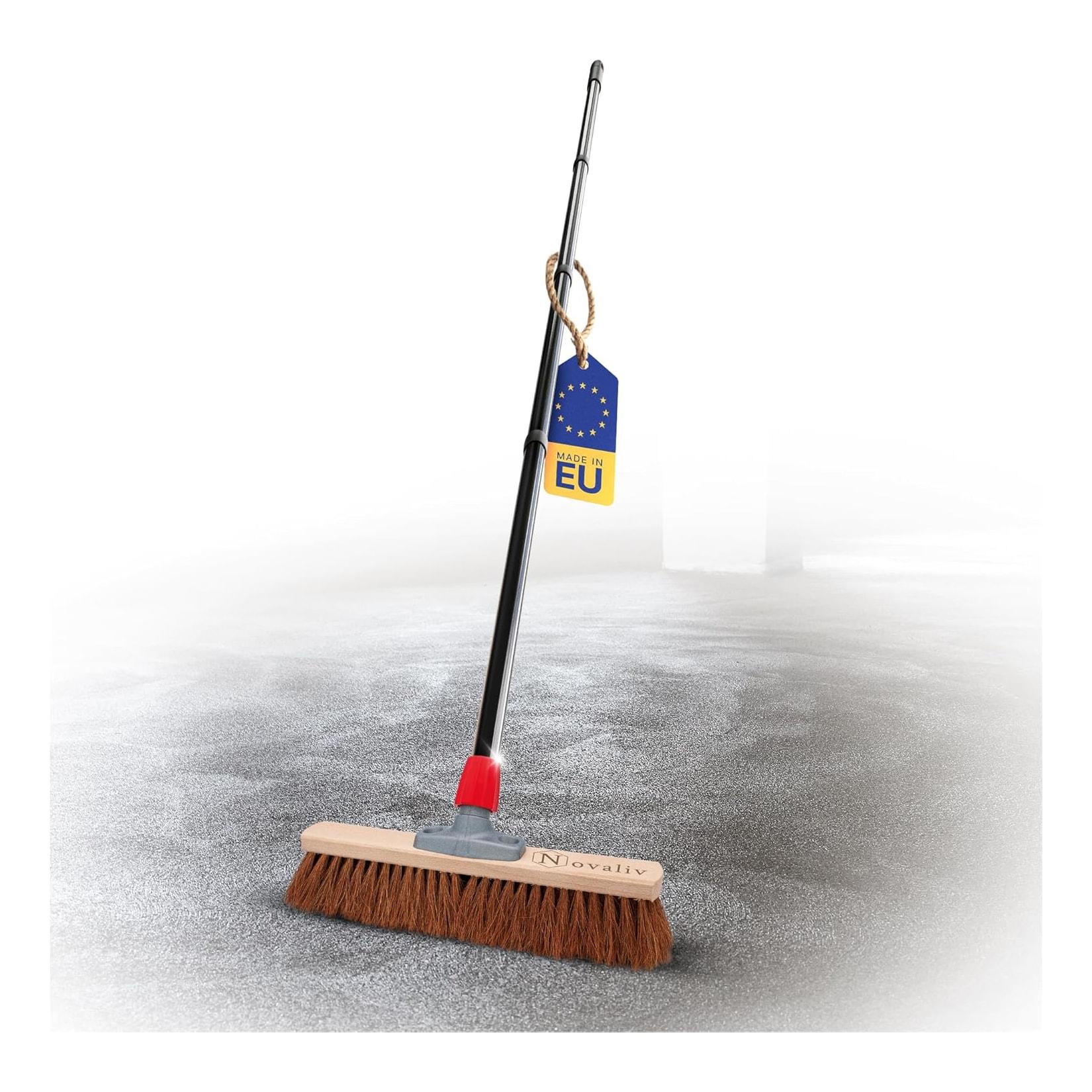 Novaliv Kokosbesen 40 cm mit Stiel Kokosborsten Besen Naturborsten mit stiel Ideal als Werkstattbesen Hallenbesen Industriebesen Hausbesen Kehrbesen Malerbesen Haarbesen Terassenbesen Besen weich