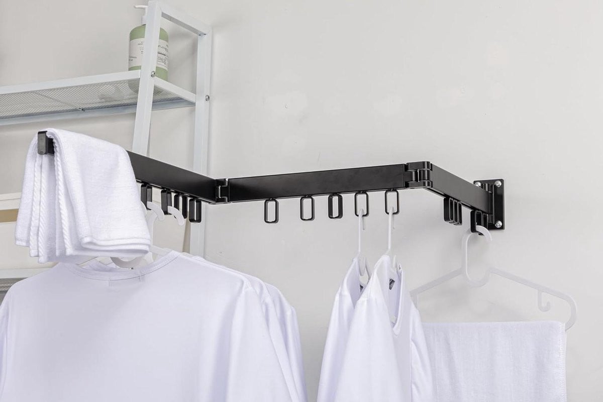 Opvouwbaar Wandrek voor Kleding - Uittrekbaar Droogrek - Zwart - 126 cm
