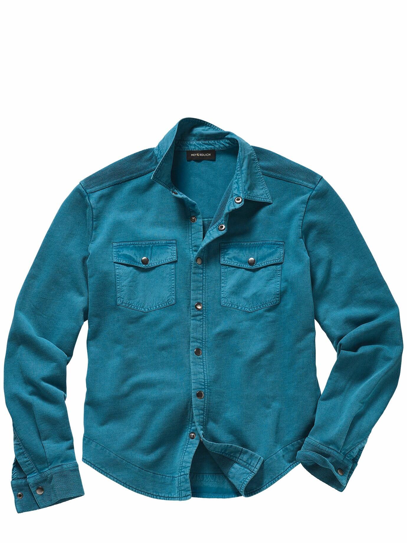 Mey & Edlich Herren Sweatshirthemdjacke Blau 100 % Baumwolle