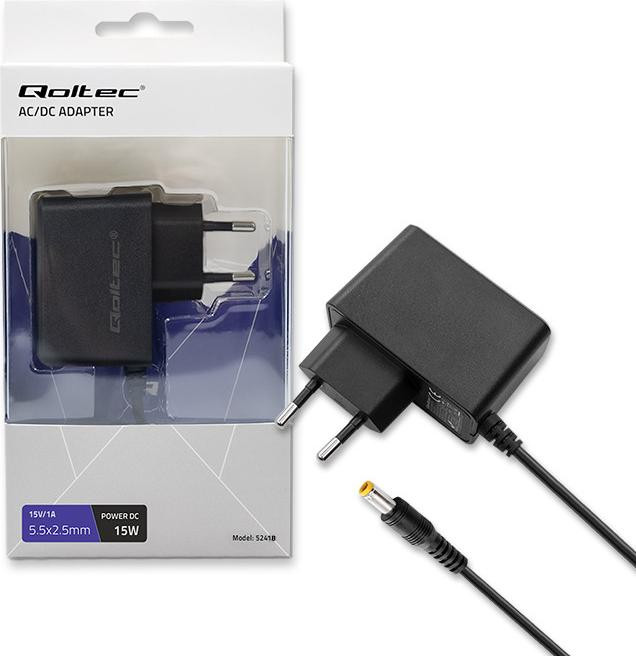 Qoltec PREMIUM netadapter 15W 15V 1A met 5,5 x 2,5 mm aansluiting
