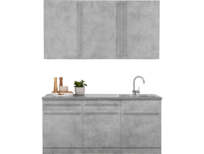 Küche WIHO KÜCHEN Chicago , grau (küche: grau, front: betonfarben, korpus: betonfarben, arbeitsplatte: canvas grau), B:180cm T:60cm, Komplettküchen-Sets, Küche, inklusive Spüle, Breite 180 cm