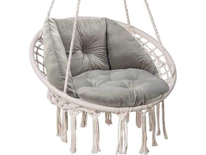 SuperKissen24. Coussin de Fauteuil Suspendu - Coussin Fauteuil Jardin - Oreillers de Oeuf Suspendu - Coussin Rond - Oreiller Moelleux - Argent