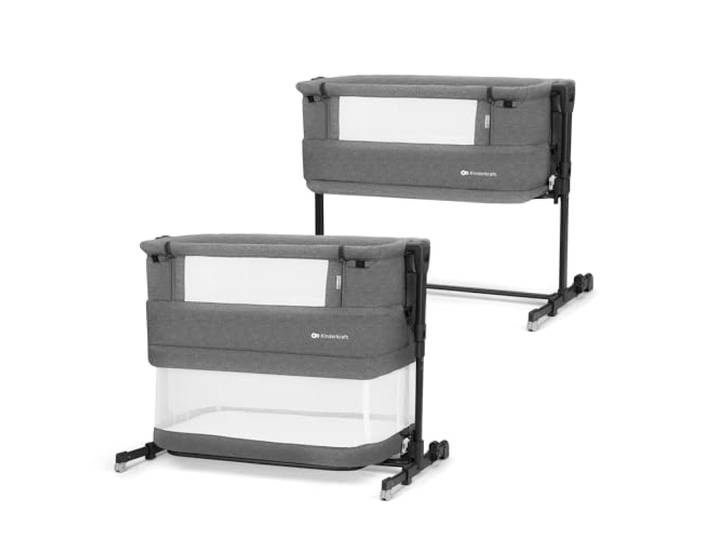 Kinderkraft NESTEE Grow 2 Beistellbett 3 in 1, Babybett, Kinderbett, 5 Höhenstufen, Matratze inklusive, Teleskopbeine, Rollen, faltbar, mit Transporttasche, Dunkelgrau