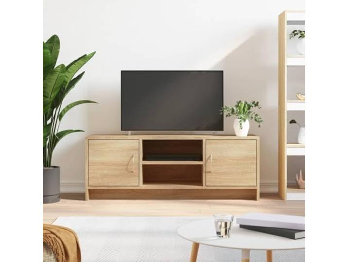 HEFZGDB TV-Schrank Sonoma-Eiche 102x30x37,5 cm Holzwerkstoff mit 4 Fächern, robuster Oberplatte und praktischen Türen für optimalen Stauraum und Wohnzimmer Organisation