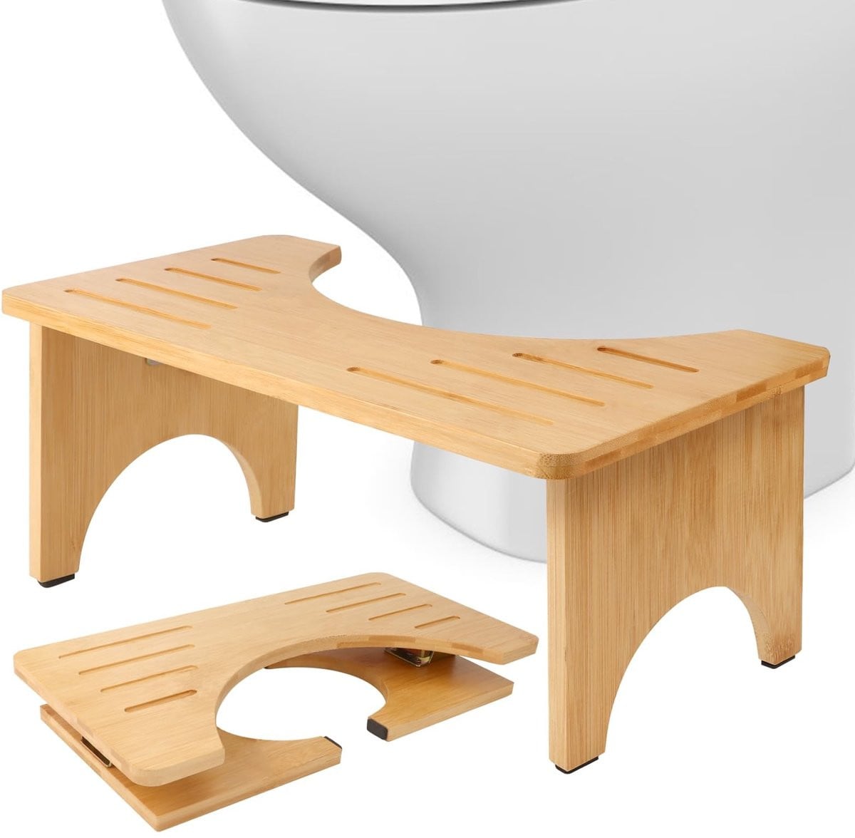 Omgoods Bamboe Toiletkruk voor Volwassenen, Ergonomisch en Draagbaar