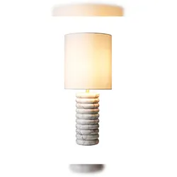 SalesFever Tischleuchte | Gestell Marmor / Schirm Leinen | B 14 x T 14 x H 65 cm | Beige