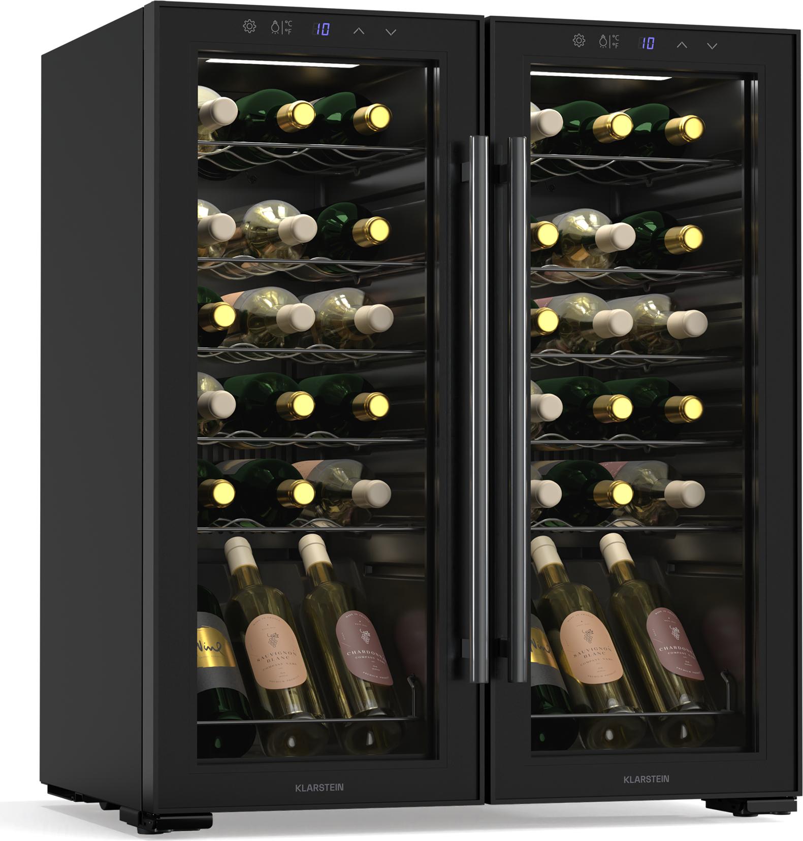 Klarstein Shiraz Weinkühlschrank 2 Zonen - 36 Flaschen, Freistehend, 5-18 °C, LED-Beleuchtung, Touch-Bedienung, Elegantes Design, Weinklimaschrank