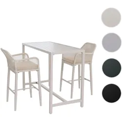 Set Bartisch + 2x Barhocker HWC-P91, Barstuhl Stehtisch, Outdoor Sitzpolster Seilgeflecht Metall ~ creme