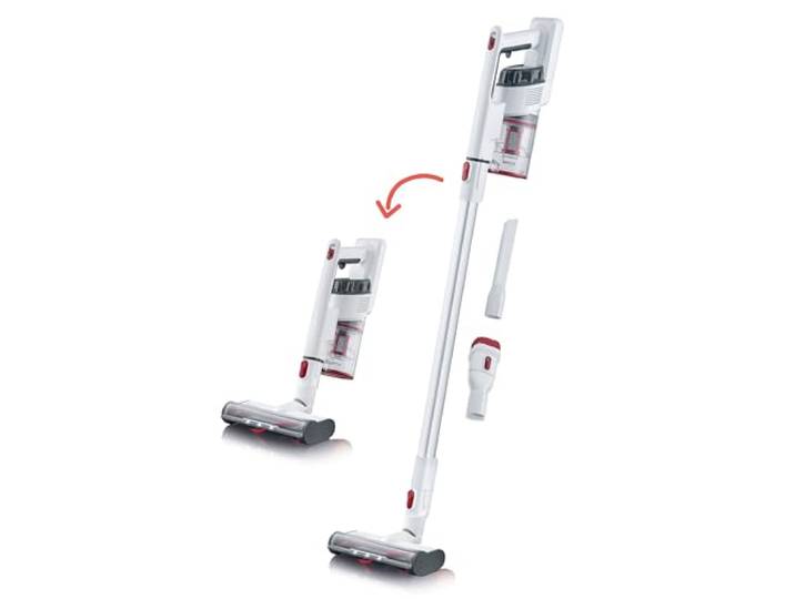 SEVERIN Kabelloser 2-in-1 Hand- und Stielsauger mit High-Speed LED-Bürste, ultraleicht für Teppich, Hartböden und Auto, beutellos, weiß, 22,2 V, HV 7152