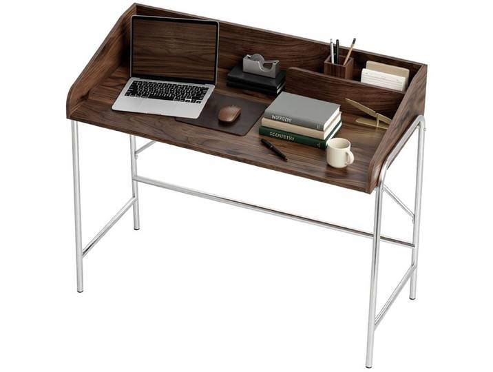 Bureau d'Ordinateur 109 cm - Bureau avec Étagère Rebord de Sécurité et Cadre Métal - 109 x 57 x 91 cm - Marron