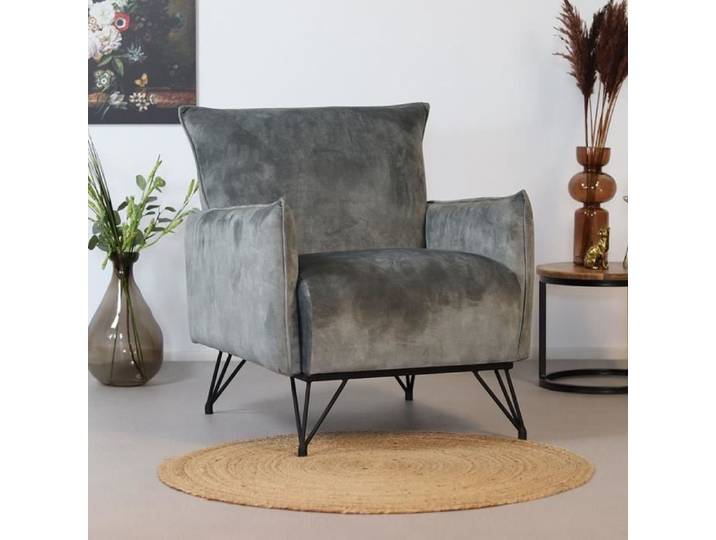 Fauteuil Industriel - Bronx71 - Mika - Velours - Gris Anthracite - 1 Place