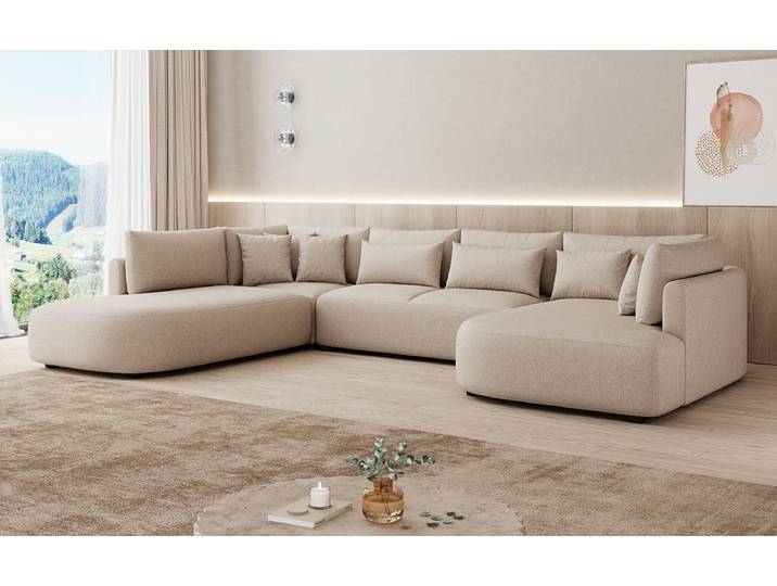 Designer Sofa Ando - Wohnlandschaft in Strukturstoff - Weiß - Rechts - Strukturstoff - Luxusbetten24
