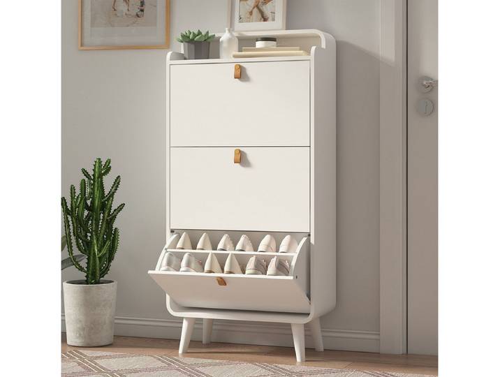 XDeer Schuhregal Schuhschrank mit 3 klappbaren Schubladen und oberem Fach, freistehend kippbarer Schuh-Organisator Schuhregal Weiß