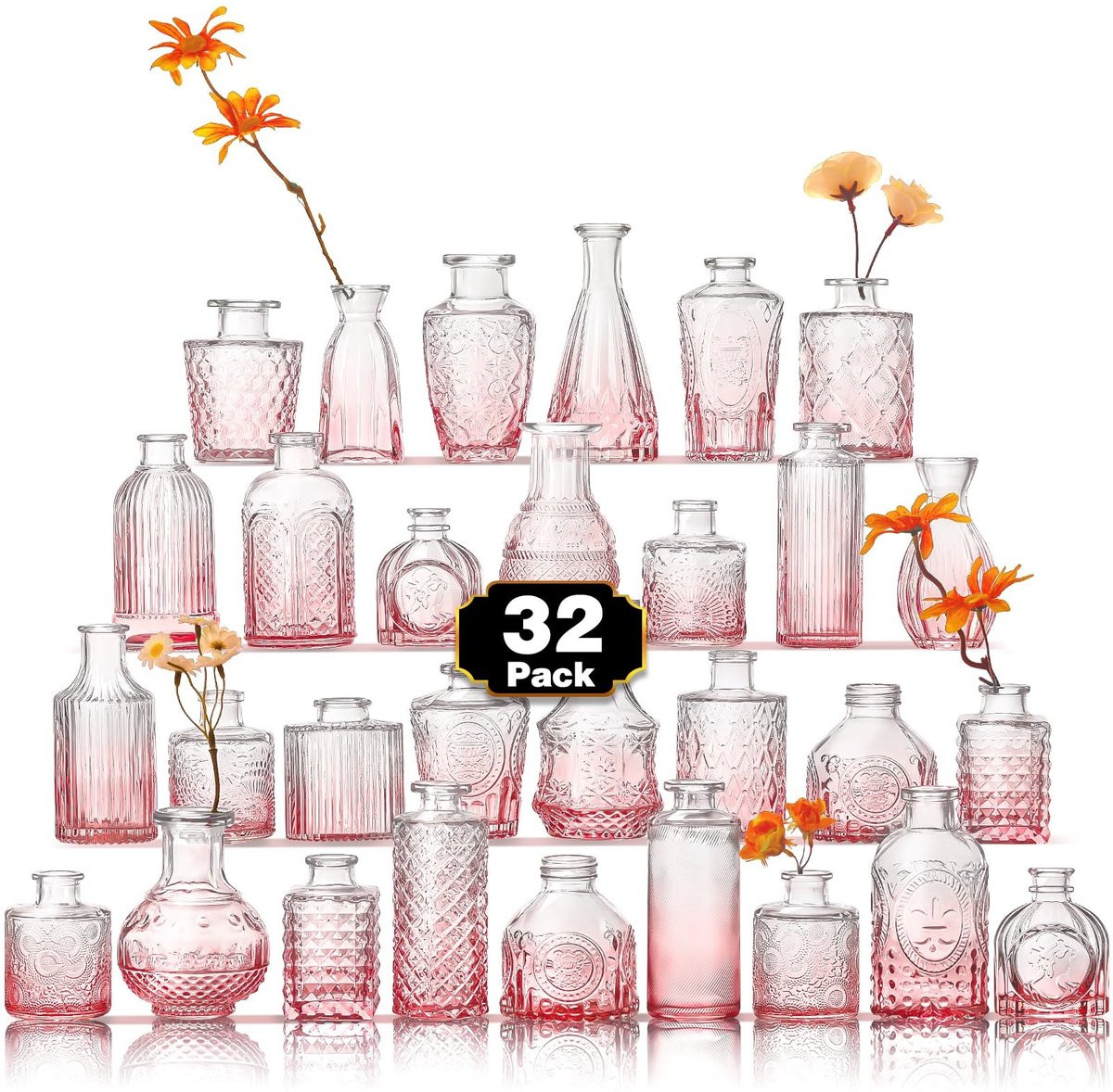 Set van 30 roze mini vazen voor bloemdecoratie in verschillende stijlen
