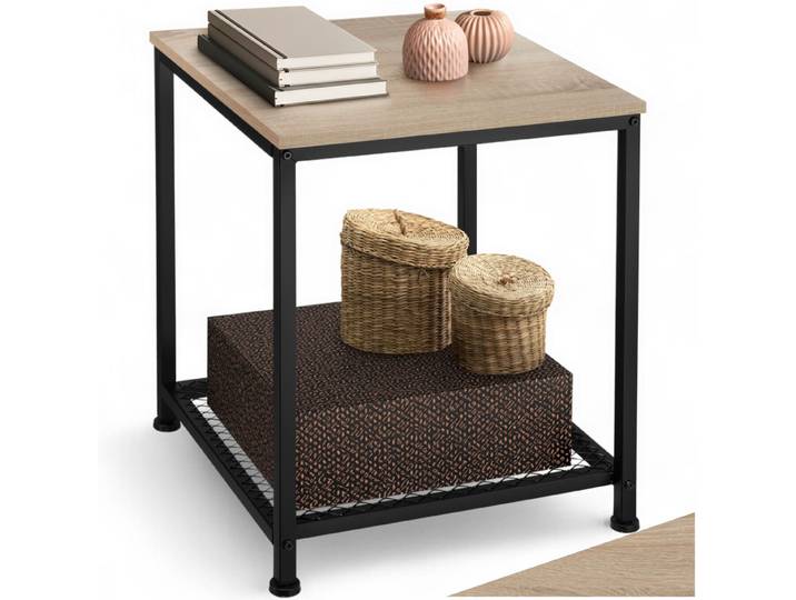 Table d’appoint DERBY 45,5x45,5x55,5cm - Bois clair industriel, Chêne Sonoma