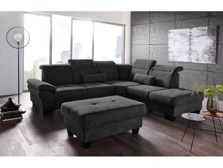 Ecksofa, Schwarz, 283x253 cm, Struktur fein & Luxus-Microfaser, Mit Bettfunktion & Kopfteilverstellung, Modern