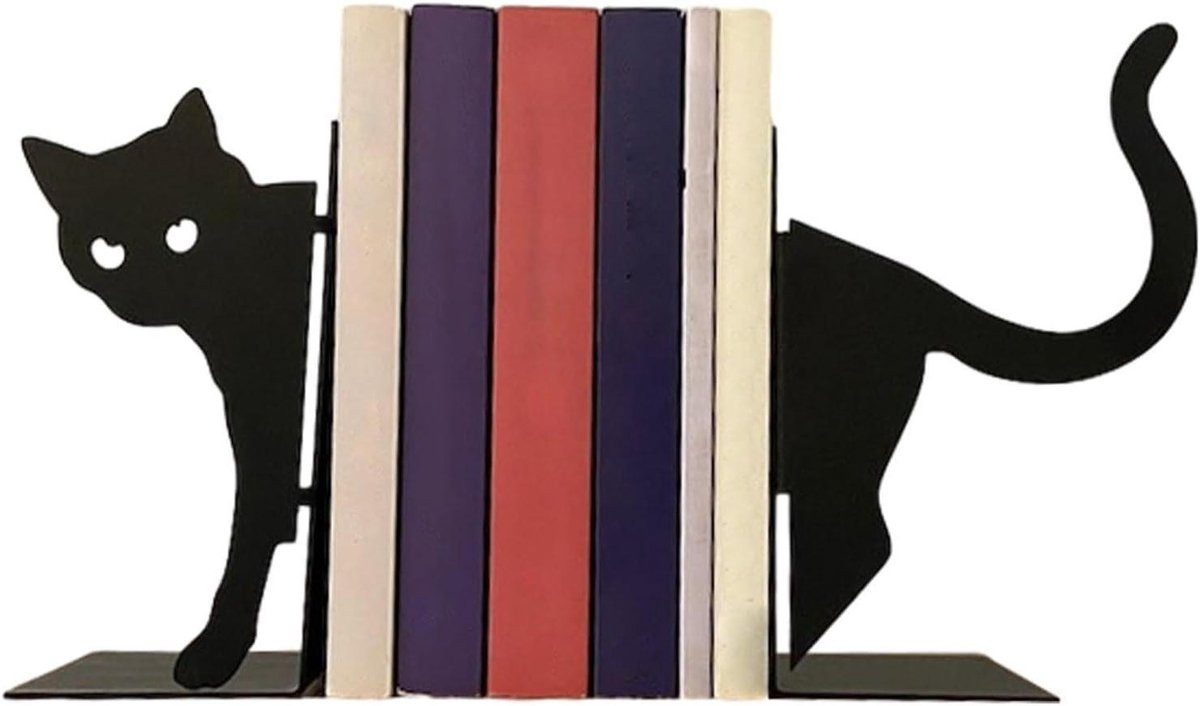 Zwarte metalen boekensteunen met kattenontwerp - 1 paar