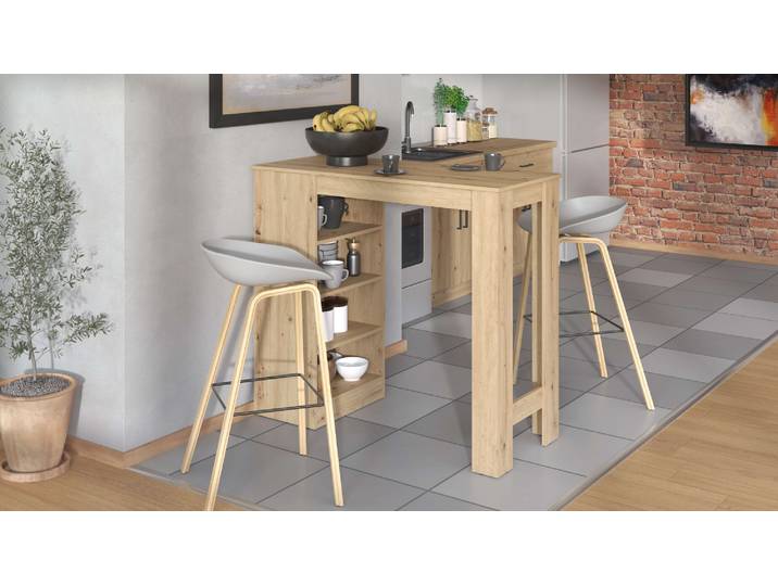 Bartisch HOME AFFAIRE Valence, 120x50x150 cm, Küchentisch, Bartresen, Stehtisch, Bartheke , braun (artisan eiche, artisan eiche), B:120cm H:105cm T:50cm, Tische, Bartisch, mit 4 Regalfächern, Eiche-Optik oder Weiss, Stilvoll und zeitloser