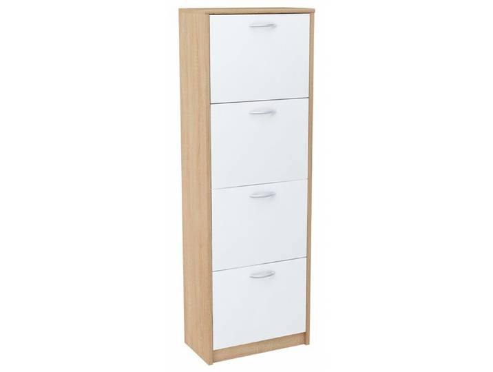 Armoire à Chaussures - 4 Portes - 152x50x28cm - Blanc-Sonoma