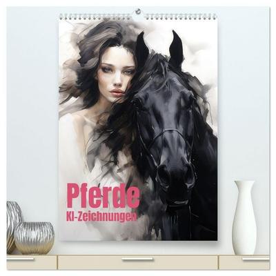 Pferde - KI-Zeichnungen (hochwertiger Premium Wandkalender 2027 DIN A2 hoch), Kunstdruck in Hochglanz