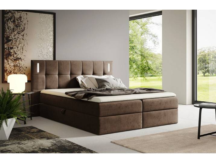 Fun Möbel Boxbett Schlafzimmerbett MARTIM Standard Stoff Fresh (mit Bonellfederkernmatratze, inkl. Kaltschaumtopper), mit LED-Beleuchtung