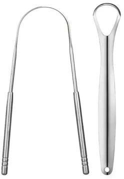 Uplift Essentials Reusable Stainless Steel Tongue Scraper For Oral Hygiene And Fresh Breath silver 2pc