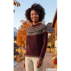 Alpaka-Pullover in Jacquard weinrot in Größe 52/54 von DW-Shop, Weinrot, 52/54