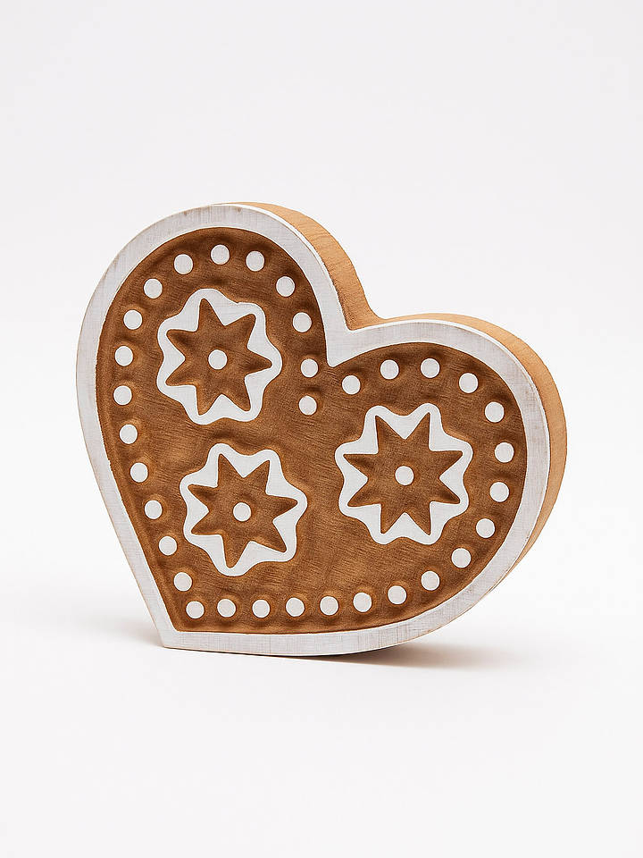 Samimi Blockdruck-Stempel ''Heart'' in Natur/ Weiß - (L)9 x (B)10 cm - onesize