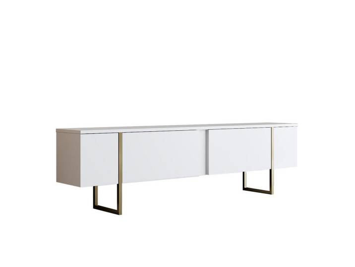 Calicosy Tv-Möbel mit 2 Klapptüren Luxe 180/30/50 cm, Weiß, Holzwerkstoff, 180x50x30 cm, Wohnzimmer, TV Möbel, Lowboards, Lowboards stehend