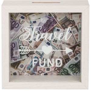 Out-of-the-Blue Spardose Travel Fund, weiß, mit Deckelverschluss, aus Holz, 15 x 15 x 4 cm