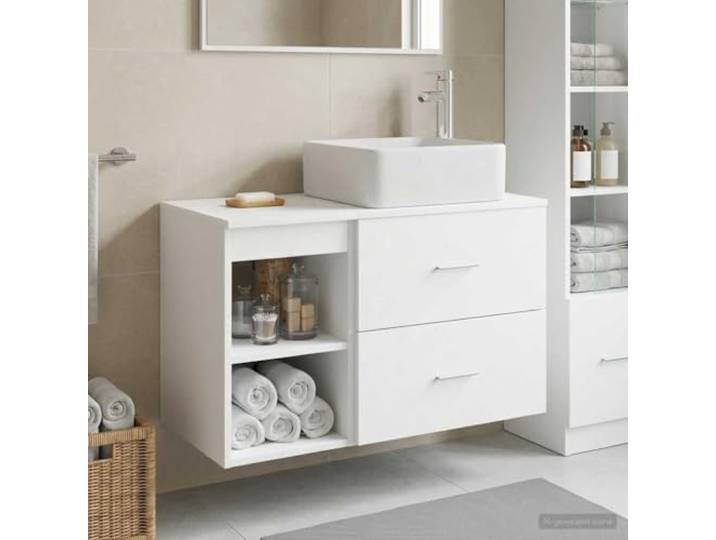 KTHLBRH Badezimmermöbel-Set 2 STK Weiß Holzwerkstoff Wandmontiert Kommode Langlebiger Holzwerkstoff, flexible Installation, platzsparendes Design, moderne Optik