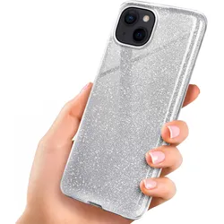 iPhone 14 Plus Hülle Glitzer Silber – ONEFLOW Glitter Case, 3in1 Silikon, Funkelnd, Stoßfest, Dünn, Sparkle-Silver
