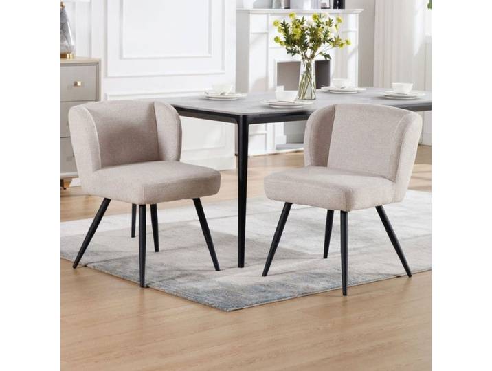 Wahson Chaise de Cuisine Rembourré Lot de 2 avec Pieds Métal Chaise de Salon Coussin Épais sans Accoudoirs Lin Kaki