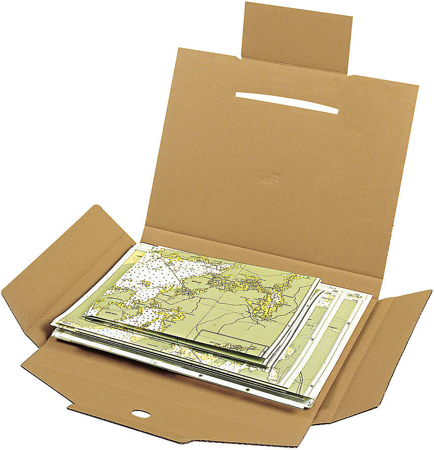 Flachformat-Verpackung, mit Verschlusslasche, VE 25 Stk, Innen-LxBxH 470 x 350 x 30 mm, ab 1 VE ratioform