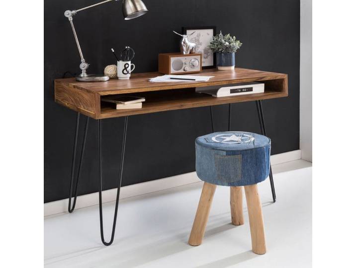 WOHNLING Bureau Bagli 110x60x76 cm Bois Massif Sheesham Marron