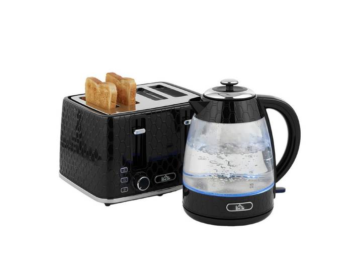 FELIXLEO Wasserkocher Wasserkocher Toaster Set 1,7 L 2200 W 4 Scheiben Kalkfilter Schwarz