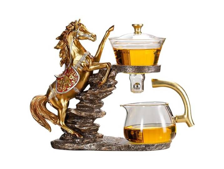KALWEL, Magische Teekanne, magnetische Teekanne, automatisches Tee-Set, Lazy Kung Fu Glas-Teeset, Tropf-Teekanne, hitzebeständiges Kung-Fu-Tee-Set, halbautomatische Abdeckung, Schüssel,