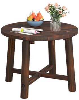 Costway Patio End Table with Solid Wood Structure for Garden Deck Poolside and Indoors-Brown