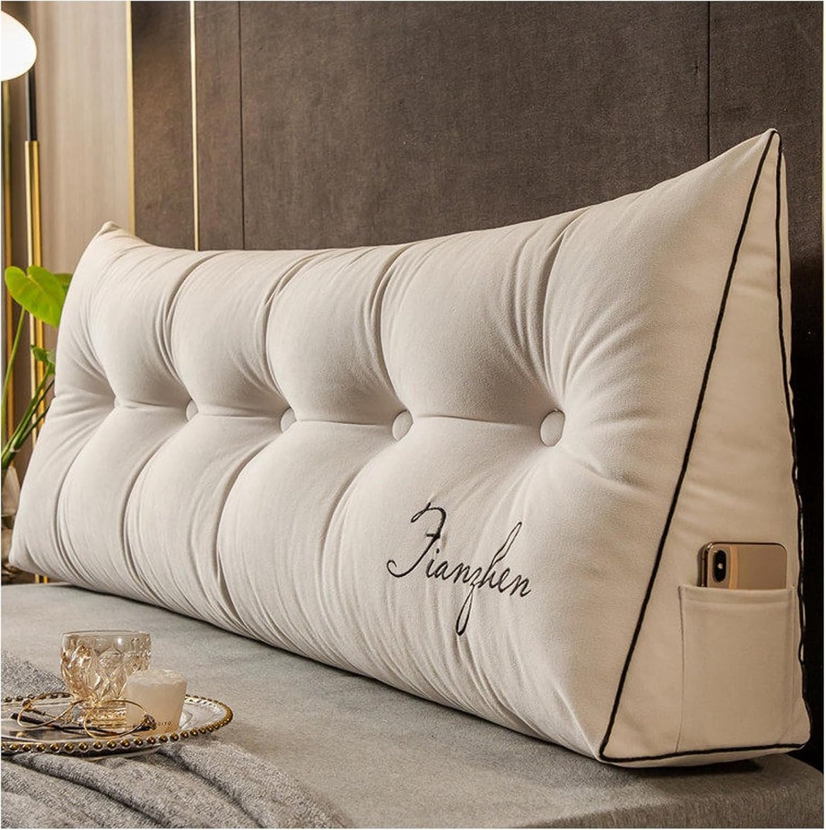 Geel Wigkussen Hoofdbord voor Lezen in Bed met Wasbare Ritssluiting - 180 cm