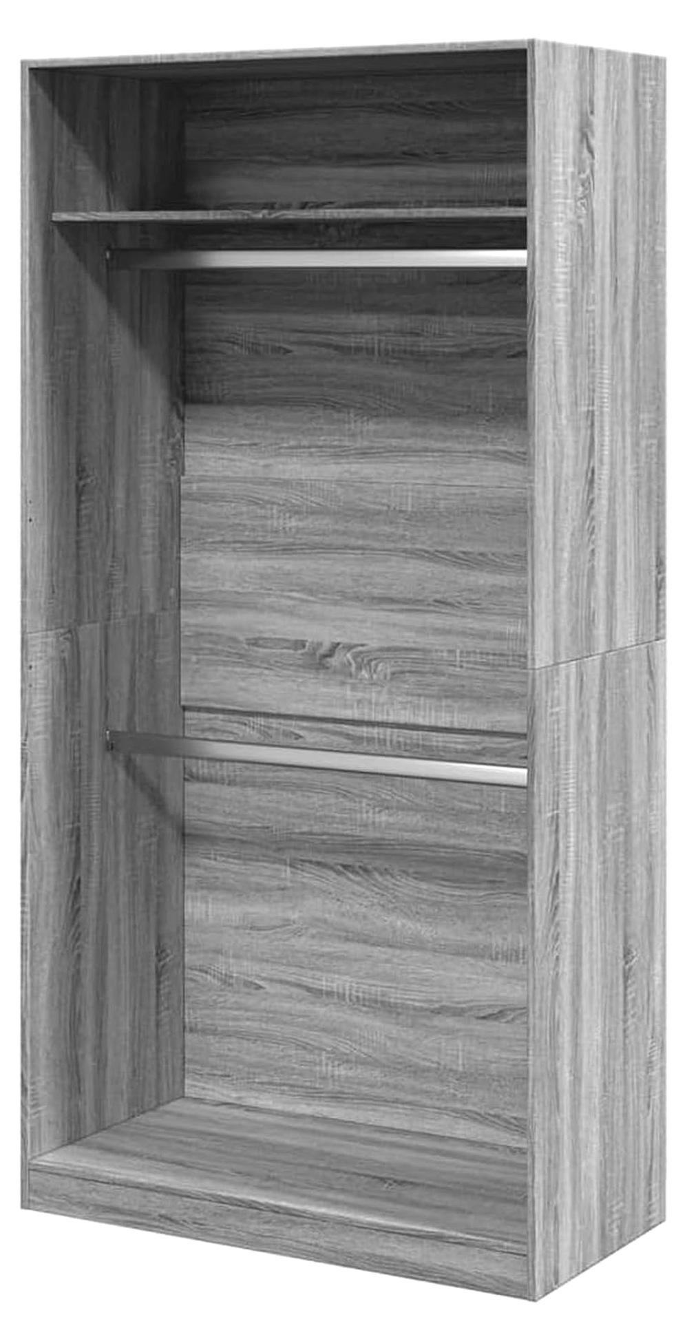 Kommodenschrank Holzwerkstoff Grau Sonoma 100x50x200cm, 2 Fächer für Kleidung und Accessoires - Montage erforderlich