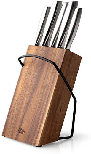 Taylor s Eye Witness Hamilton Stainless Steel 5 Piece Hollow Handle Acacia Wood Knife Block Set