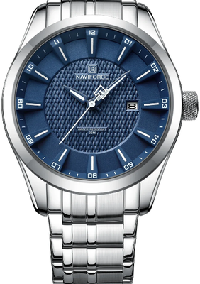 ModernMart Luxury Quartz Watch For Men Stainless Steel Waterproof Business Wristwatch silver Blue