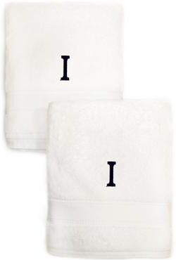 Authentic Hotel and Spa 2-piece White Turkish Cotton Hand Towels with Black Monogrammed Initial