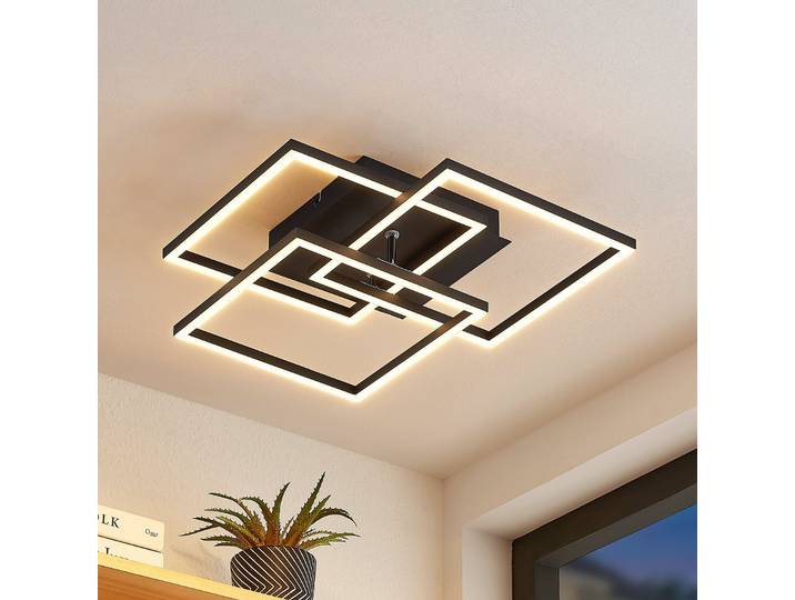 Qiana Square Plafonnier LED Black - Lindby - Salon / séjour - Moderne - Métal - Angulaire