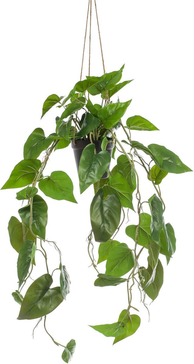 Emerald Kunst Hangplant Philodendron Scandens in pot, 80 cm, Groen