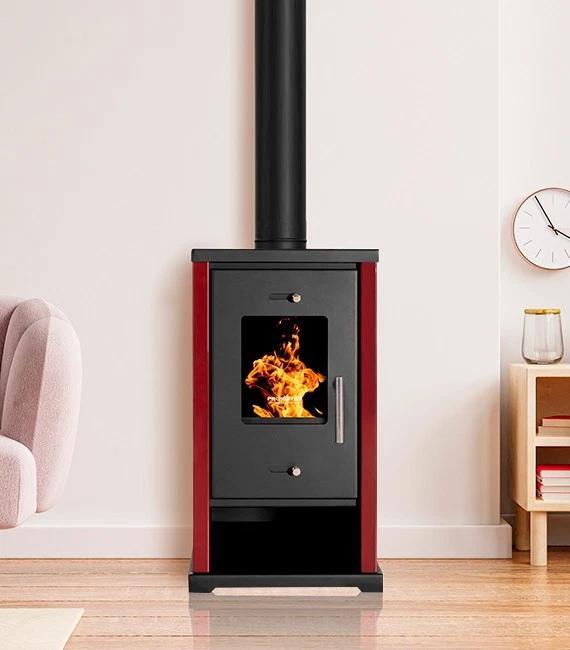 Kaminofen EKO Mini Holzofen 6,3 kW Bordeaux Stahl Ecodesign A+ 82% Effizienz