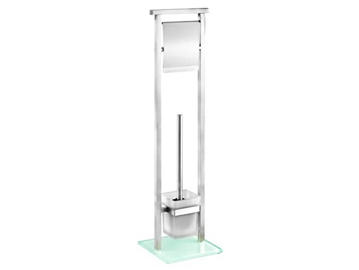 WENKO Serviteur WC 2en1 Debar Brosse WC à tête remplaçable et dérouleur Papier Toilette Porte Brosse en Verre dépoli Tubes en Acier INOX et Socle en Verre trempé 73x18 cm INOX et Verre