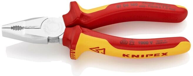 KNIPEX Pince universelle vanadium, chromée isolée suivant VDE 160 mm (01 06 160)